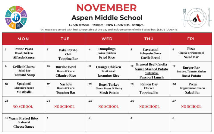 AMS Lunch Menu